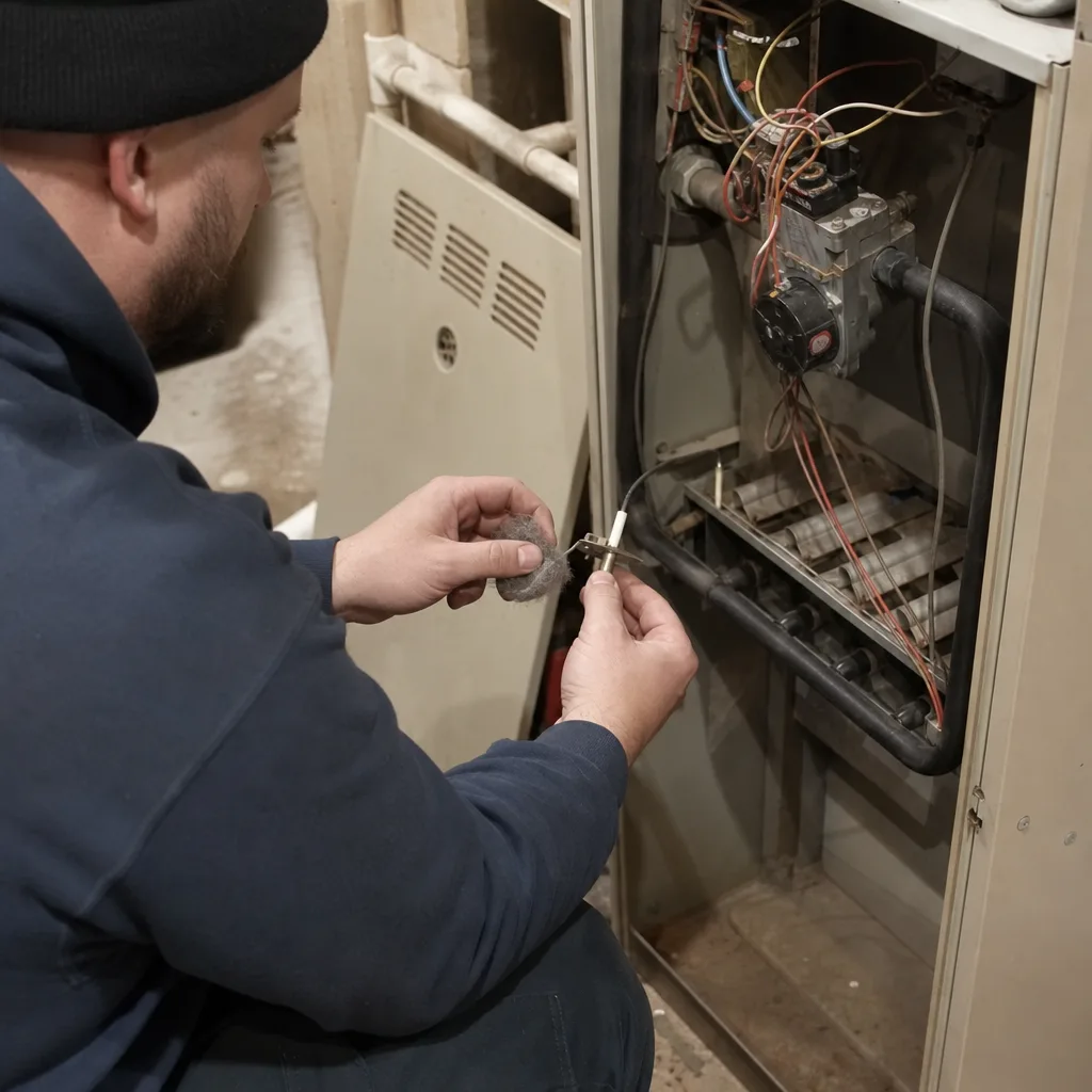 HVAC technician performing professional furnace repair and maintenance